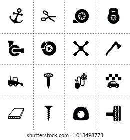 Steel icons. vector collection filled steel icons. includes symbols such as scissors, axe, water pump, tire repair, tire, turbo. use for web, mobile and ui design.