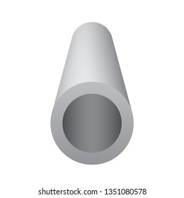 Steel or iron pipe product icon. Round profile shape.
That alloy of iron from steel production industry and metallurgy used as
structure in engineering construction and pipeline for water, oil and gas