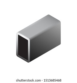 Steel or iron pipe product vector icon. 
Hollow structural section or rectangular profile shape.
That alloy of iron from steel production industry or metallurgy.
For engineering, construction material