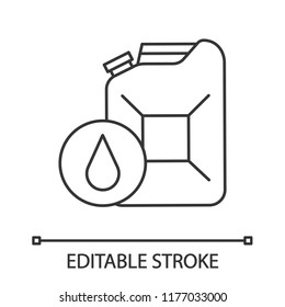 Steel jerry can linear icon. Gasoline can. Petrol. Thin line illustration. Fuel container. Contour symbol. Vector isolated outline drawing. Editable stroke