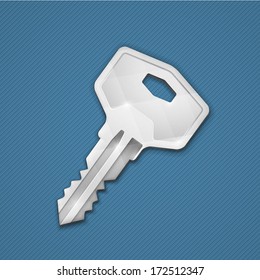 Steel key on blue background. Security concept. Vector illustration