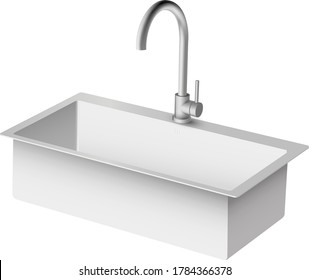 Steel kitchen pull down faucet with sink - vector illustration