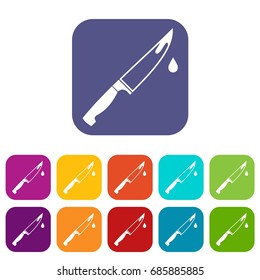 Steel knife icons set vector illustration in flat style in colors red, blue, green, and other