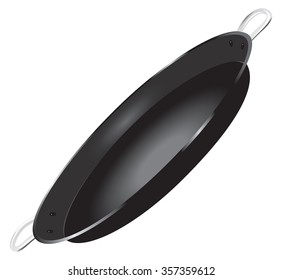 Steel large paella pan for cooking. Vector illustration.