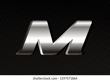 Steel letter M. Symbol for dynamic compositions, like sports events, promotions or logos. Typography design, metal style.