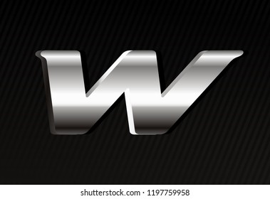 Steel letter W. Symbol for dynamic compositions, like sports events, promotions or logos. Typography design, metal style.