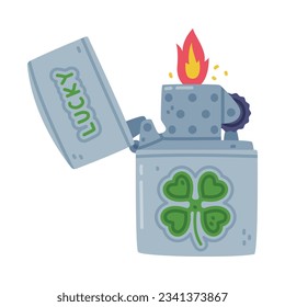 Steel Lighter as Portable Device for Igniting Cigarette and Generating Flame Vector Illustration