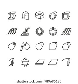 Steel material products line vector icons. Steel pipe and beam metallurgy outline pictograms. Metal pipe for industry, steel tube illustration