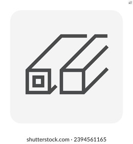 Steel material of rod bar or pipe product vector icon. 
Structural with square profile shape.
Alloy of iron from steel production and metallurgy for material in engineering construction. 48x48 pixel.