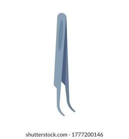 Steel Medical Tweezers, Curved Dental Forceps Vector Illustration on White Background