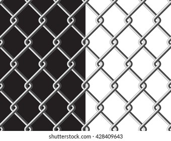 Steel mesh metalic fance black and white background seamless texture. Vector illustration. EPS 10.