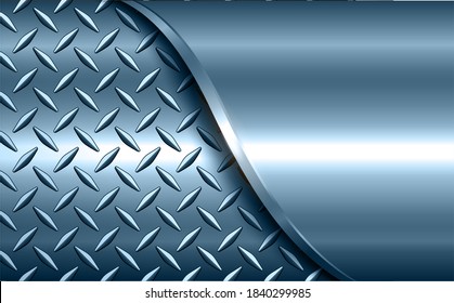 Steel metal background, silver blue 3D elegant shiny metallic design with diamond plate pattern, vector illustration.
