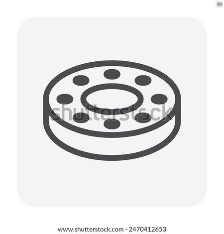 Steel or metal flanges vector icon. May called plate or ring. Component part for fastened, connection pipe to pipe or valves by screw bolt in pipeline construction and plumbing. Editable stroke.