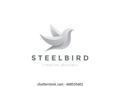 Steel Metal Flying Bird Abstract Logo design vector template.
3D Dove Logotype concept icon.