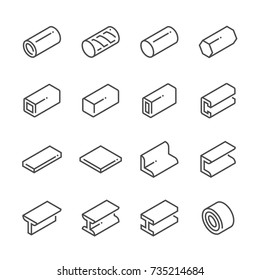 Steel Or Metal Of Pipe, Beam, Bar, Girder Structure Vector Line Icon.
Also Iron, Stainless. Product Of Metallurgy Industry With Square, Round, Flat Profile. Include Roll, Rebar, Rod For Construction.