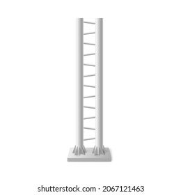 Steel metal pole or columns of street pillar template. Mockup of pole with girder elements, realistic vector illustration isolated on white background.