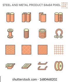 Steel and metal product such as tube pipe reinforcement plate for construction automotive food and other industry work, Product of iron and steel industry, vector illustration icon set design.