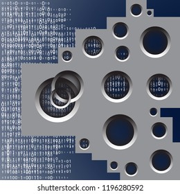 Steel, metal with round holes. Abstract technological background. Vector illustration.