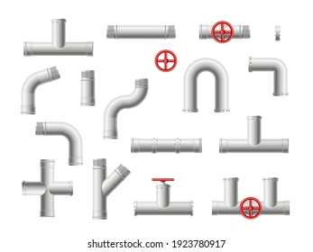 Steel Metal Water, Oil, Gas Pipeline, Pipes Sewage. Round Valves And Pipe Connection With Bolts.