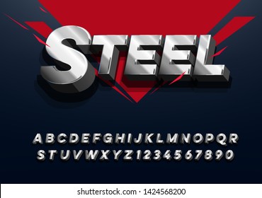 "STEEL" modern and futuristic font with silver metallic effect - Vector