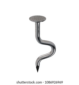 Steel nail. Bent form. Isolated on white background. Vector illustration. Pointillism style.