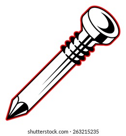 Steel nail, black and white, with red outline vector illustration