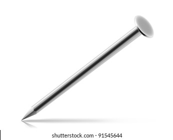 Steel nail on a white background