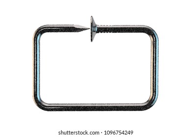Steel nail. Rectangle frame. Isolated on white background. Vector illustration. Pointillism style.