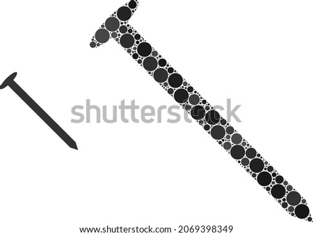 Steel nail vector composition of small circles in various sizes and color shades. Small circles are composed into steel nail vector composition. Abstract vector design concept.