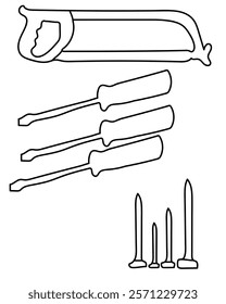 Steel Nails, Saw blade, Screwdriver vector tools are essential digital resources for architects, engineers, and designers tools typically use vector graphics to create precise,scalable illustrations.