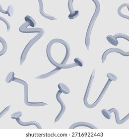 Clavos de acero sin patrón. Clavo curvado, hierro doblado hobnails para reparación y construcción. Diseño de impresión de papel de envoltura textil de tela, fondo de Vector sapid