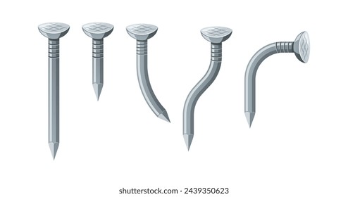 Steel nails vector isolated on white background.
