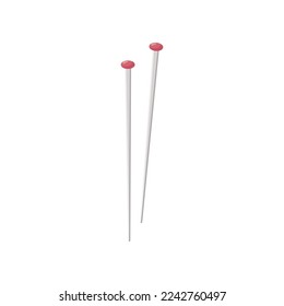 Steel needles for knitting clothes cartoon illustration. Cartoon drawing of accessory for knitting clothing or working with wool isolated on white background. Needlework, handicraft concept