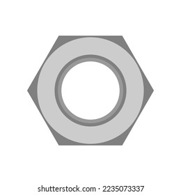 Steel nut bolt on white background icon flat vector design.