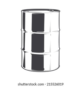 Steel oil barrel isolated on a white background. Line art. Retro design. Vector illustration.