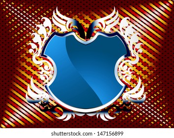 Steel pattern with elegant blue shield vector background