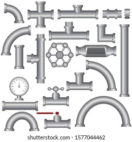 Steel pipe fittings vector illustration isolated on white background