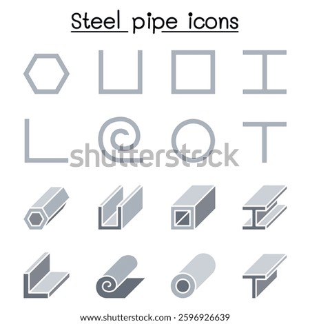 Steel Pipe icon set in flat color style