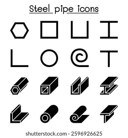 Steel Pipe icon set in glyph style