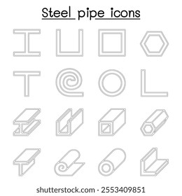 Steel Pipe icons set in thin line style