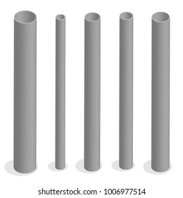 Steel pipe isolated on white background. Design elements for the construction and reconstruction. Flat 3D isometric style, vector illustration.