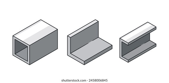 Steel Pipe, Metallic Profile And Beam for Metal Industry. Iron Or Steel Construction. Metallic, Industrial Components