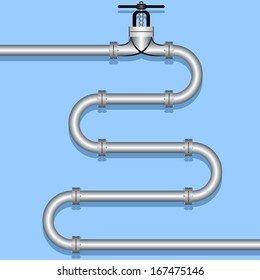 Steel pipeline on a blue background.