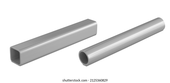 Steel pipes profile vector illustration different metal profile and tubes isolated on white background. Set of steel beam tubes and pipes. Steel construction materials