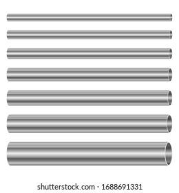 Dibujo de diseño vectorial de tubos de acero aislados en fondo blanco