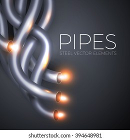 Steel Pipes. Shining Metal Waves. Vector illustration