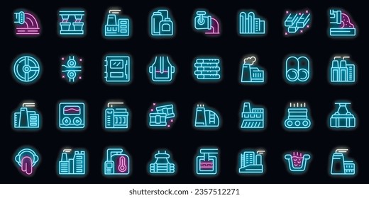 Steel Plant icons set outline vector. Power pipe. Work product neon color on black