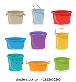 Steel and plastic buckets flat illustration set to complete your design