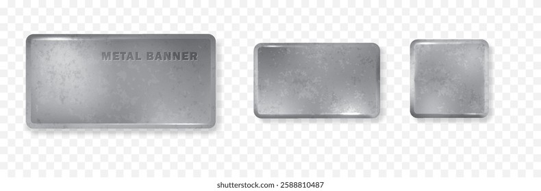 Steel plate with brushed texture . Realistic metal nameplates or boards with empty space. Blank shape with chrome texture surface isolated.