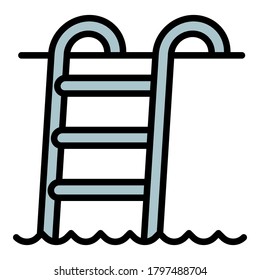Steel pool ladder icon. Outline steel pool ladder vector icon for web design isolated on white background